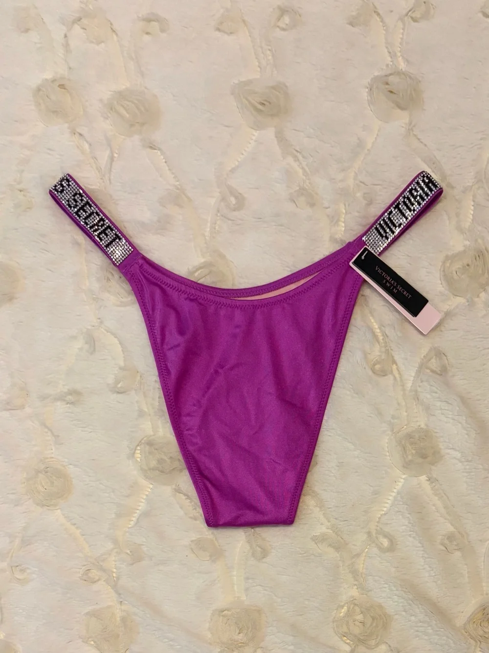 NWT 🚨 Victoria's Secret Swim Radiant Purple Satin Bikini Panty Logo Shine